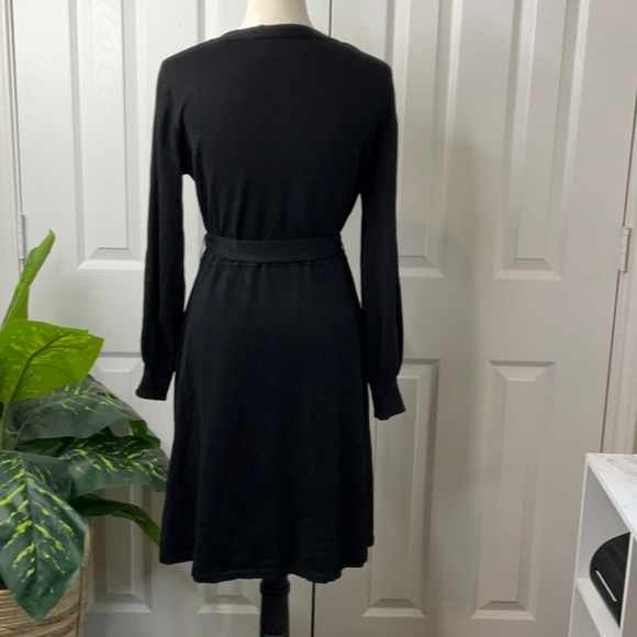 Women's Nina Leonard Balloon Sleeve Midi Black Sweater Dress Size L - Picture 6 of 13